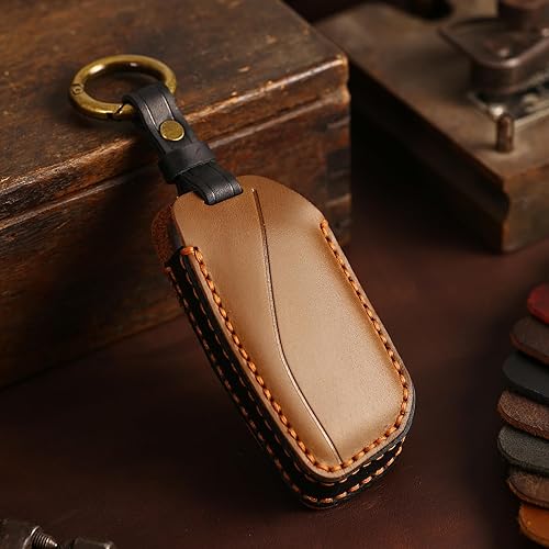 Miniatura 4 de OLLEN Funda para llavero de cuero genuino sin tornillos para BMW 2023-2025  en adelante, Nueva Serie 57, 740i, 760i, X1, X2, X3, X5, X6, X7, XM, IX,