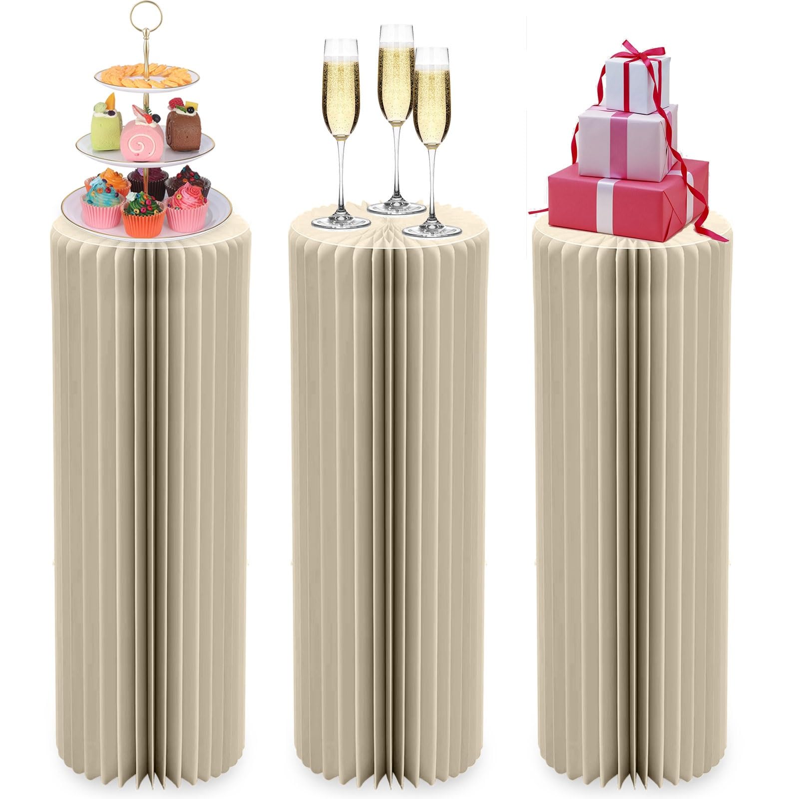 Support de fleurs cylindrique en carton gris clair H 100cm avec plaque acrylique pour fête