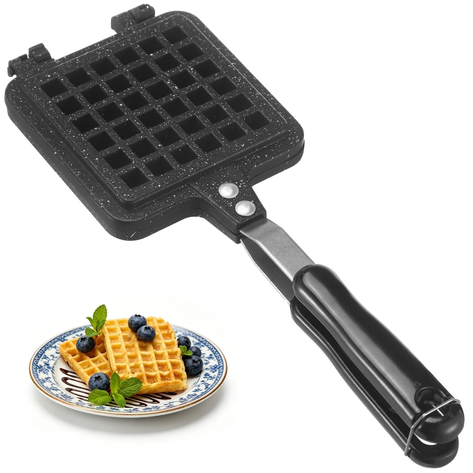 Waffle Maker, 13.8 x 5.1 in Non-Stick Stovetop Waffle Baking Pan, Double Sided Cooking Design with Lock Clasp, Suitable for Sandwiches and Daily Home Breakfast Preparation, Gas Stove Only