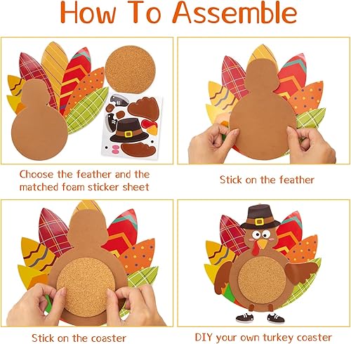 Miniatura 3 de Fancy Land Juego de 6 posavasos de pavo para manualidades de Acción de Gracias para niños, suministros de fiesta