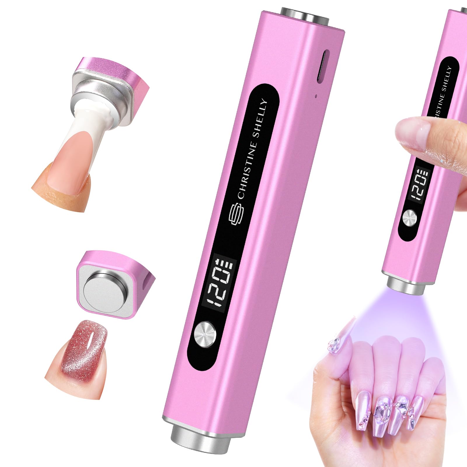UV Lamps for Gel Nails CHRISTINE SHELLY Handheld 3 in 1 LED Nail Light Cat Eye Magnet Flash Cure Lamp Nail Stamp LCD Display Rechargeable Nail Dryer with 3 Timers for Gel Polish Home DIY