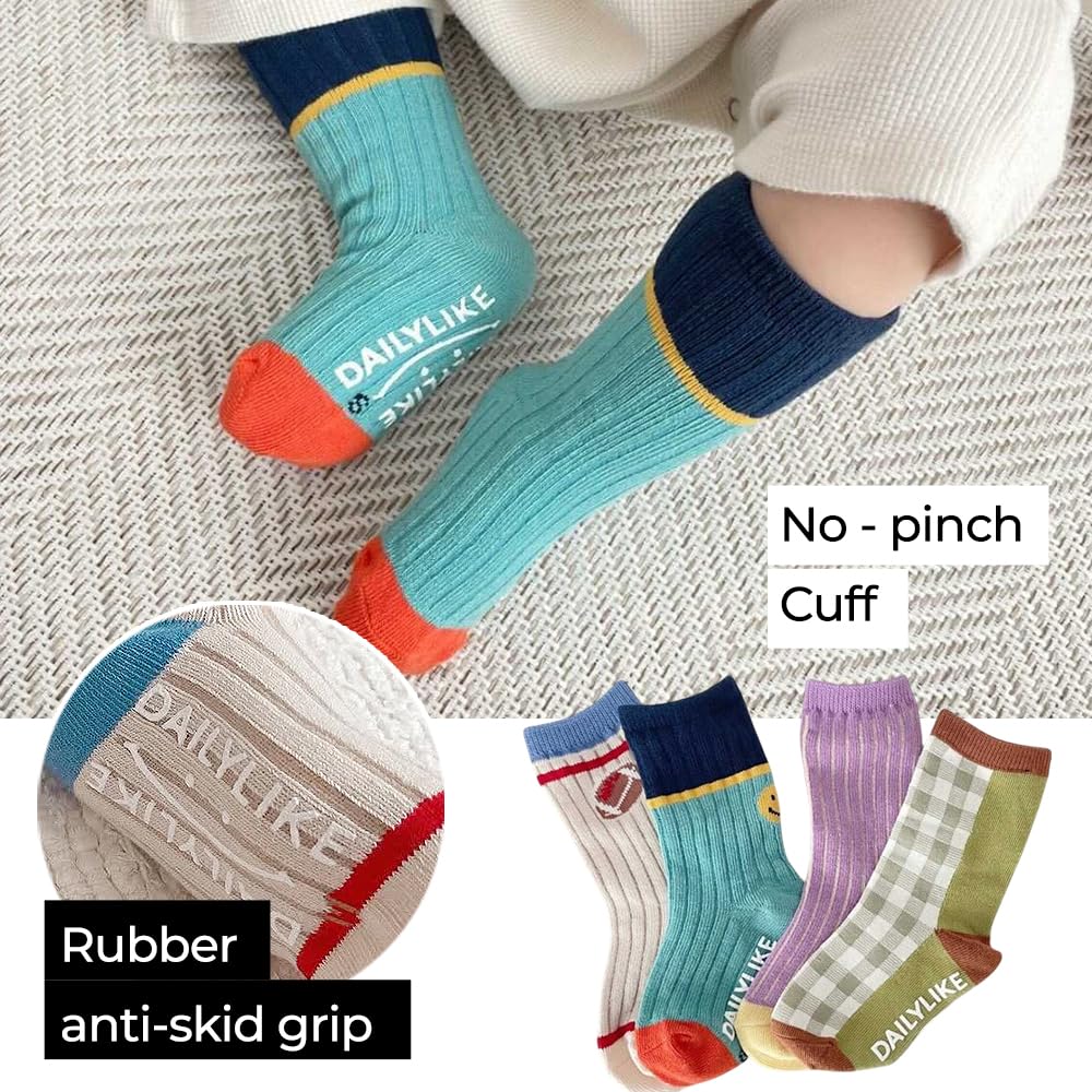 Dailylike Baby Boys Girls Non Slip Grip Ankle Socks with Anti Skid Grippers for Infants Toddlers Kids 4 Pairs
