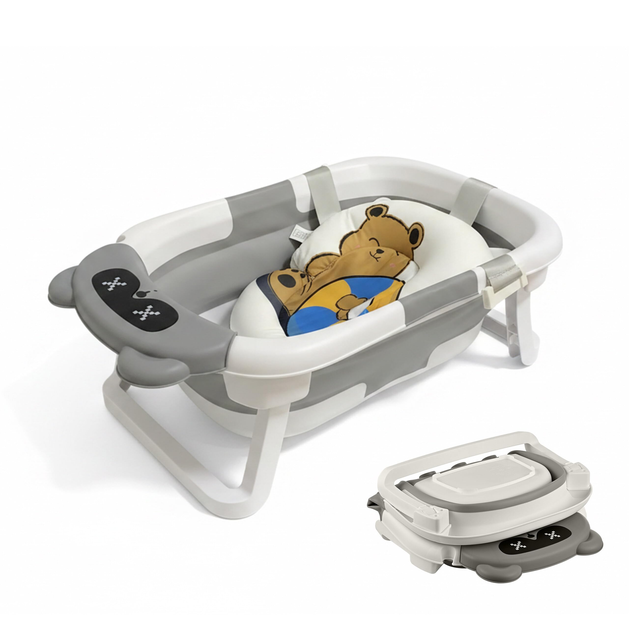 Relaxdays vaschetta da bagno pieghevole con cuscino morbido, crema e grigio