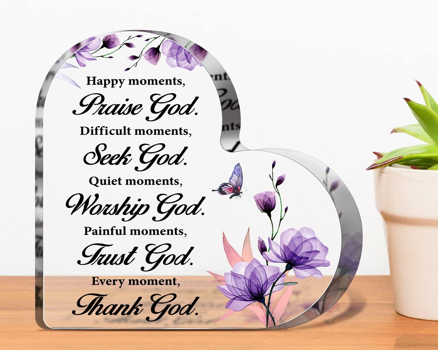Pigort Christian Decorative Signage, 4x4 Acrylic Purple, Religious Gift for Woman Prayers, Positive Quotes Inspirational Motivational Scripture Home Office Decor