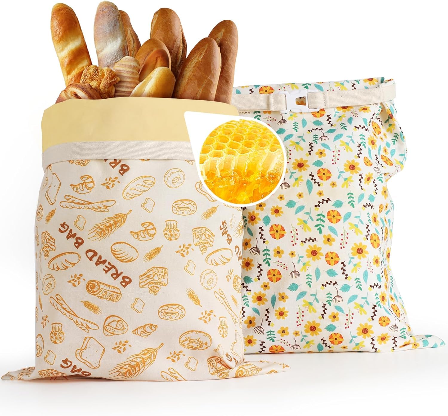 2-Pack pure cotton Reusable Beeswax Bread Bags – Large 17x13 Inch