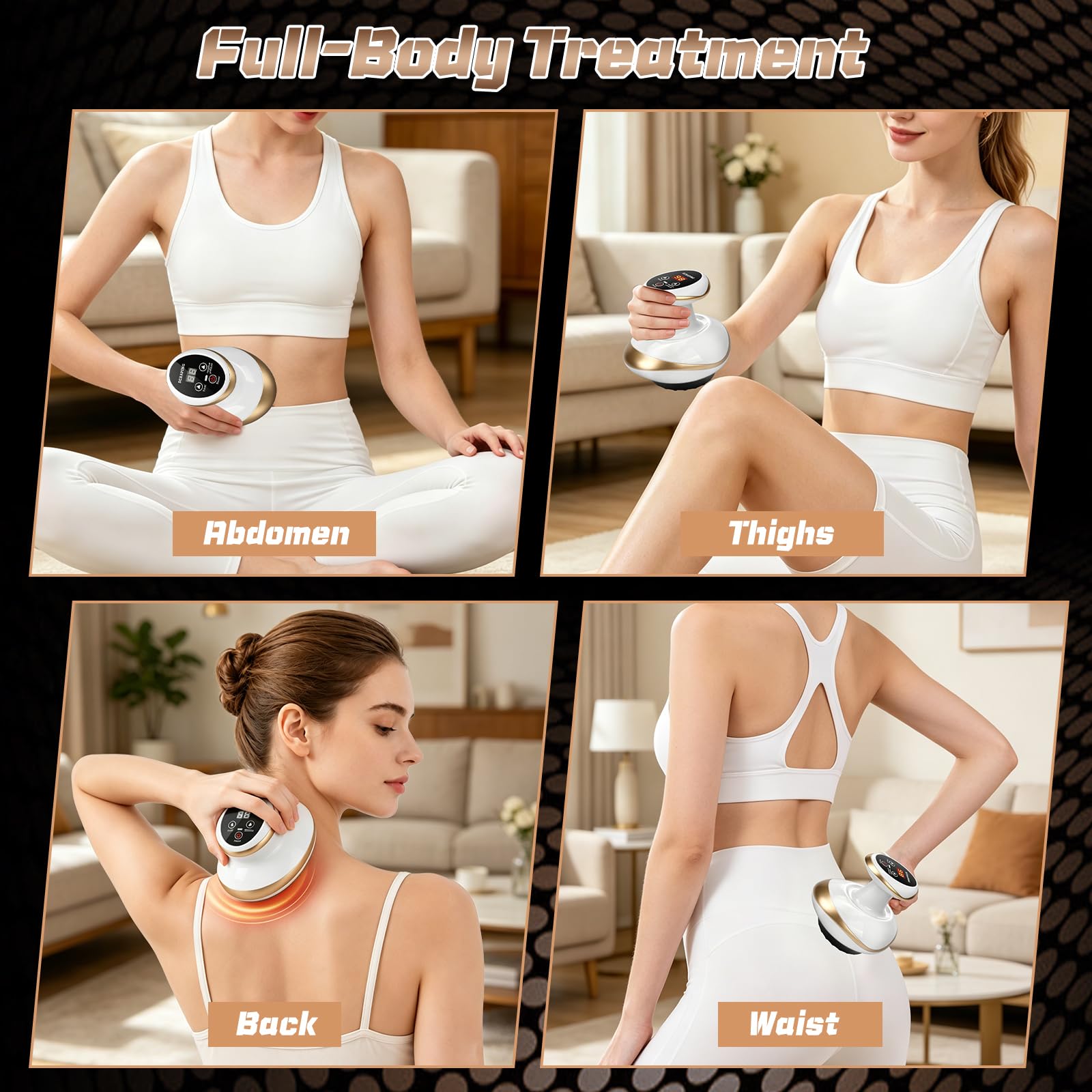 4 en 1 Masajeador Anticelulitico Reductor Potente, Eléctrico Inalámbrico Guasha con Luz Roja y Calor, Reafrimante Corporal Flacidez, Alivio de Fatiga en Cuello, Hombros, Espalda y Abdomen
