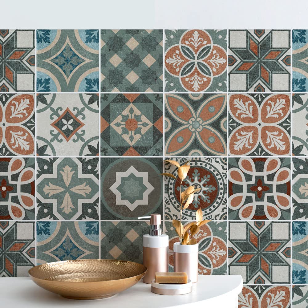 RE-COVERTILES - Adesivi Per Piastrelle Bagno E Cucina 54 Pz 10x10 Cm PS00060 Made In Italy - Mattonelle Autoadesive In PVC Impermeabili Antigraffio Wall Stickers Cementine Peel And Stick - 6