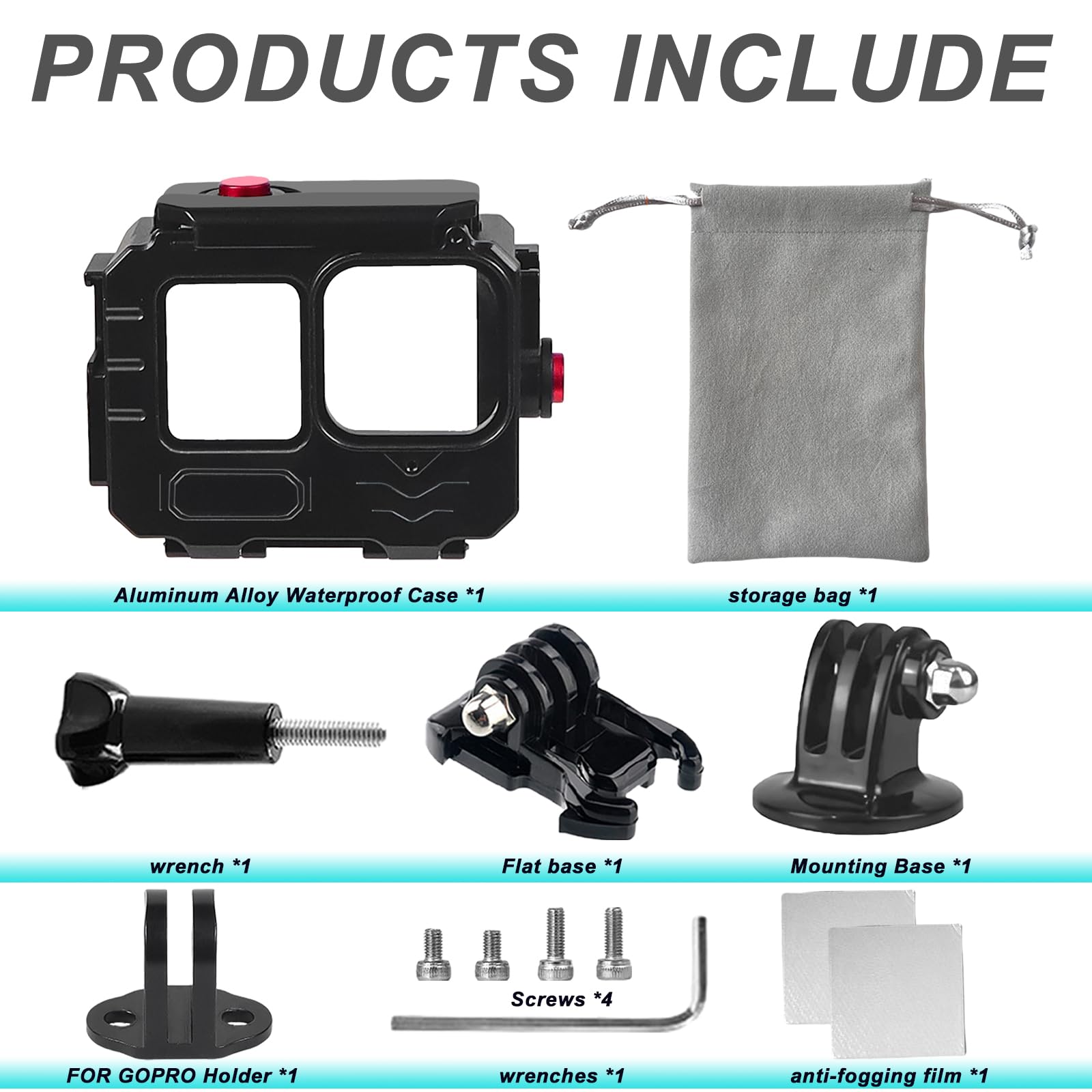 Custodia impermeabile in lega di alluminio da 80 m per Go Pro Hero13/Hero12/Hero11/Hero10/Hero9 nera, custodia protettiva per immersioni subacquee per Go Pro Hero 13 Action Camera con accessori per