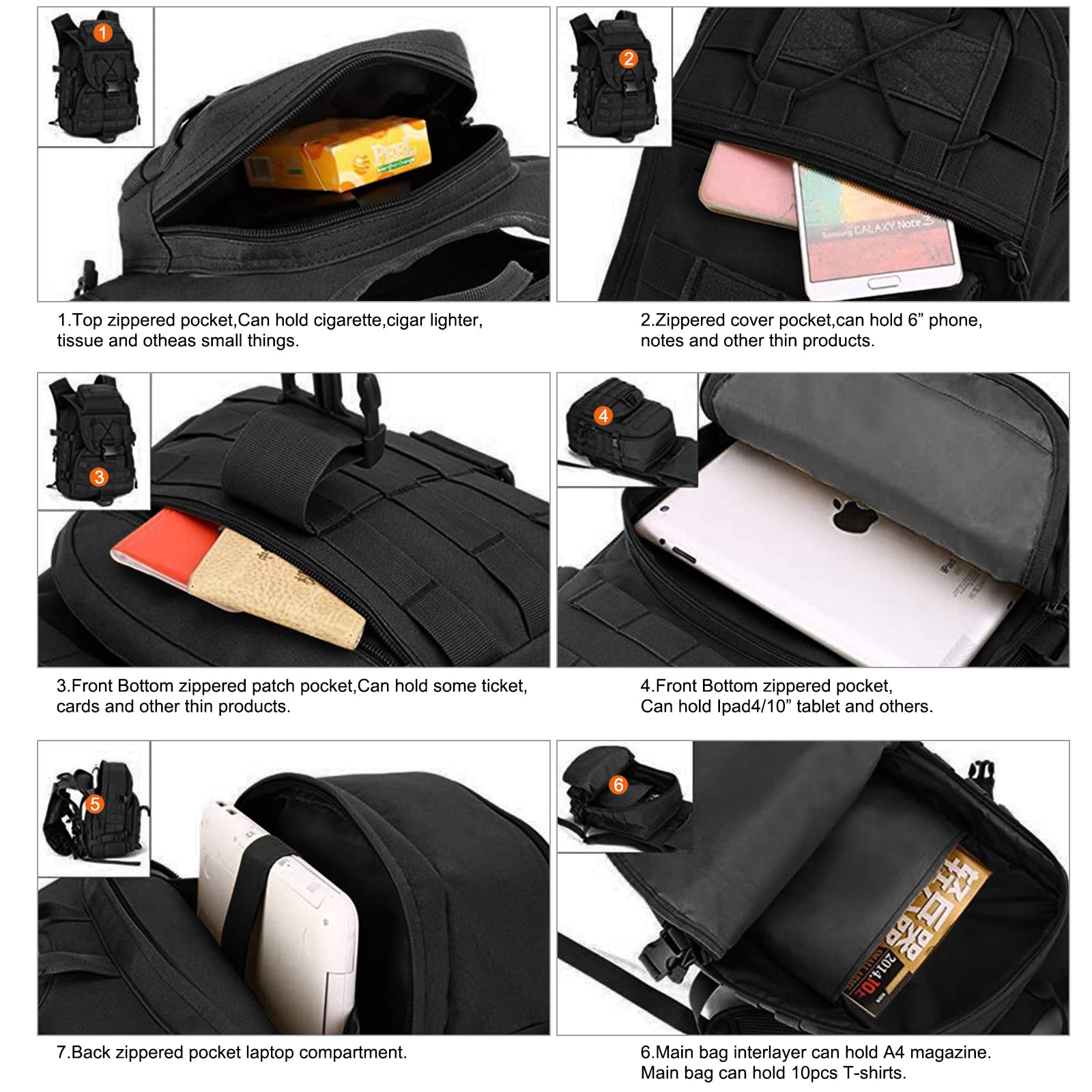 HUNTVP 40L Militar Rucksack Taktisch Wanderrucksack Wasserdicht Trekkingrucksack MOLLE Tactical Sportrucksack Daypack Tagesrucksack Kampfrucksack 14 Zoll Laptoptasche für Outdoor Wandern
