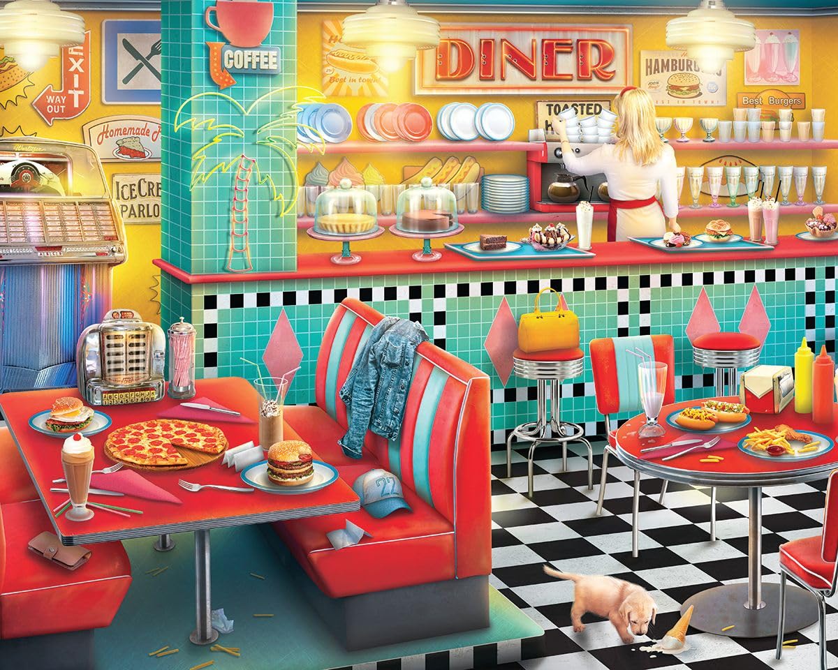 SpringbokDiner 1000 Piece Jigsaw Puzzle for Adults Features a Colorful Retro Diner - Made in The USA with Interlocking Pieces That snap Perfectly in Place