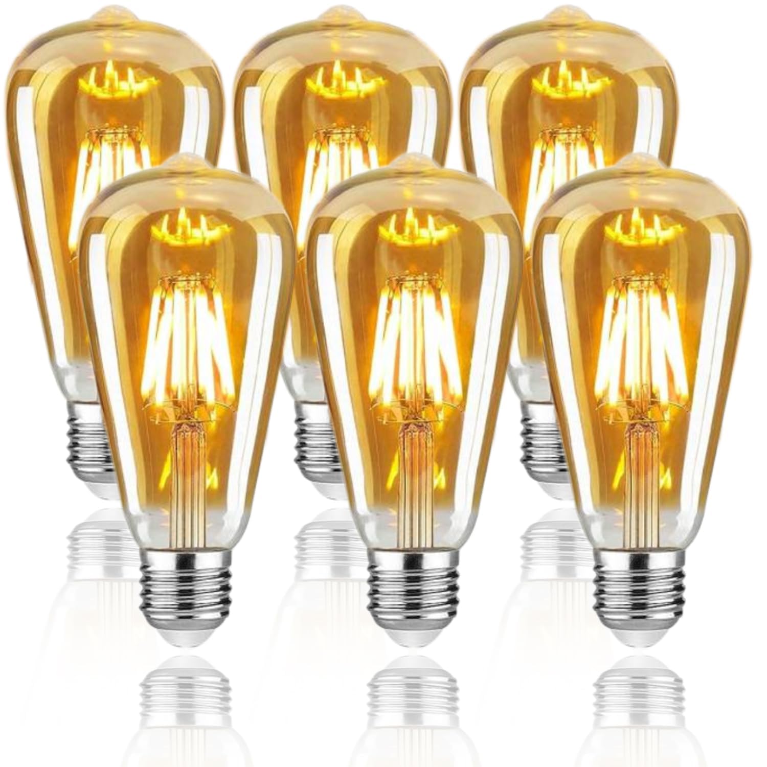 Woowtt Vintage Light Bulb, LED Edison Bulb Dimmable 6W E27 LED Bulbs Led Filament Bulb Antique Style Retro Amber Glass Screw Lamp ST64 2200K 600LM - 6 Pack