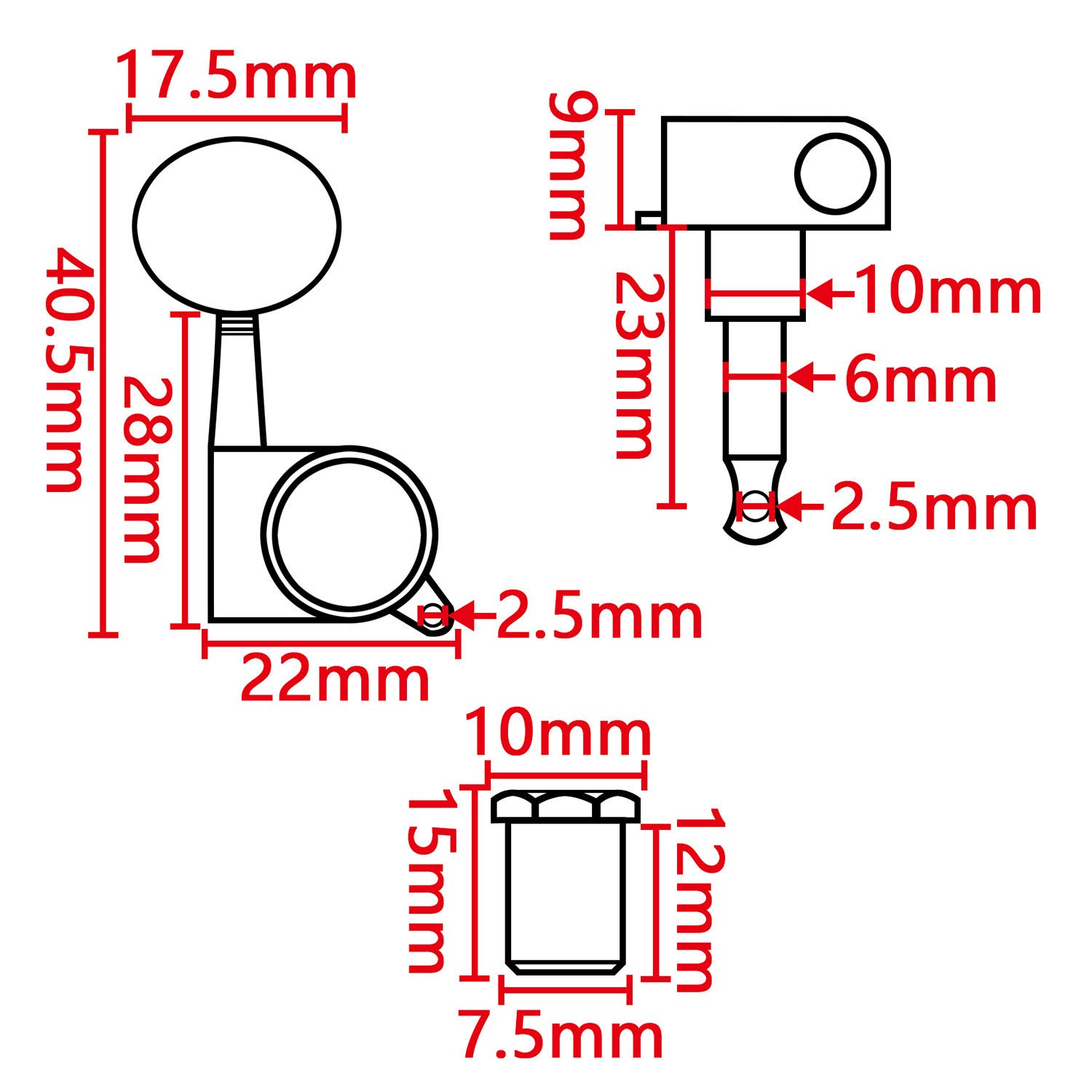 6 szt. 3L 3R Gold Tuning Key Peg, zamknięta część gitarowa tunery, kołki do strojenia strun, tunery, do gitary akustycznej lub elektrycznej, 6 szt