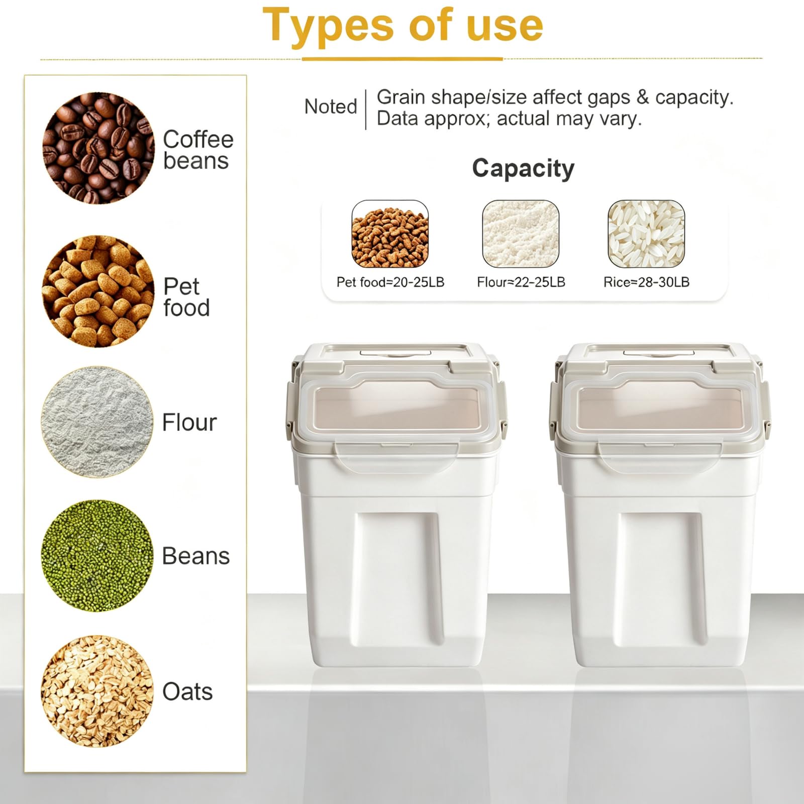 Set di 2 contenitori per alimenti per animali domestici, ermetici da 15 kg, contenitore per alimenti per cani, senza BPA, con paletta per alimenti secchi per animali domestici (grigio)
