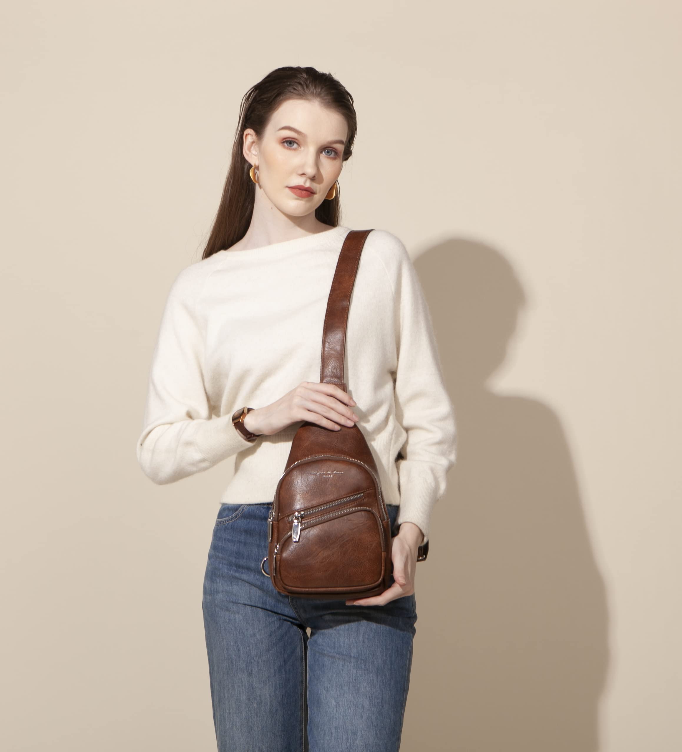 INICAT Fanny Packs for Women Men,Fashion Cute Small Sling Bag,Crossbody Bag Purse Backpack for Teen Girl, Style5-Brown