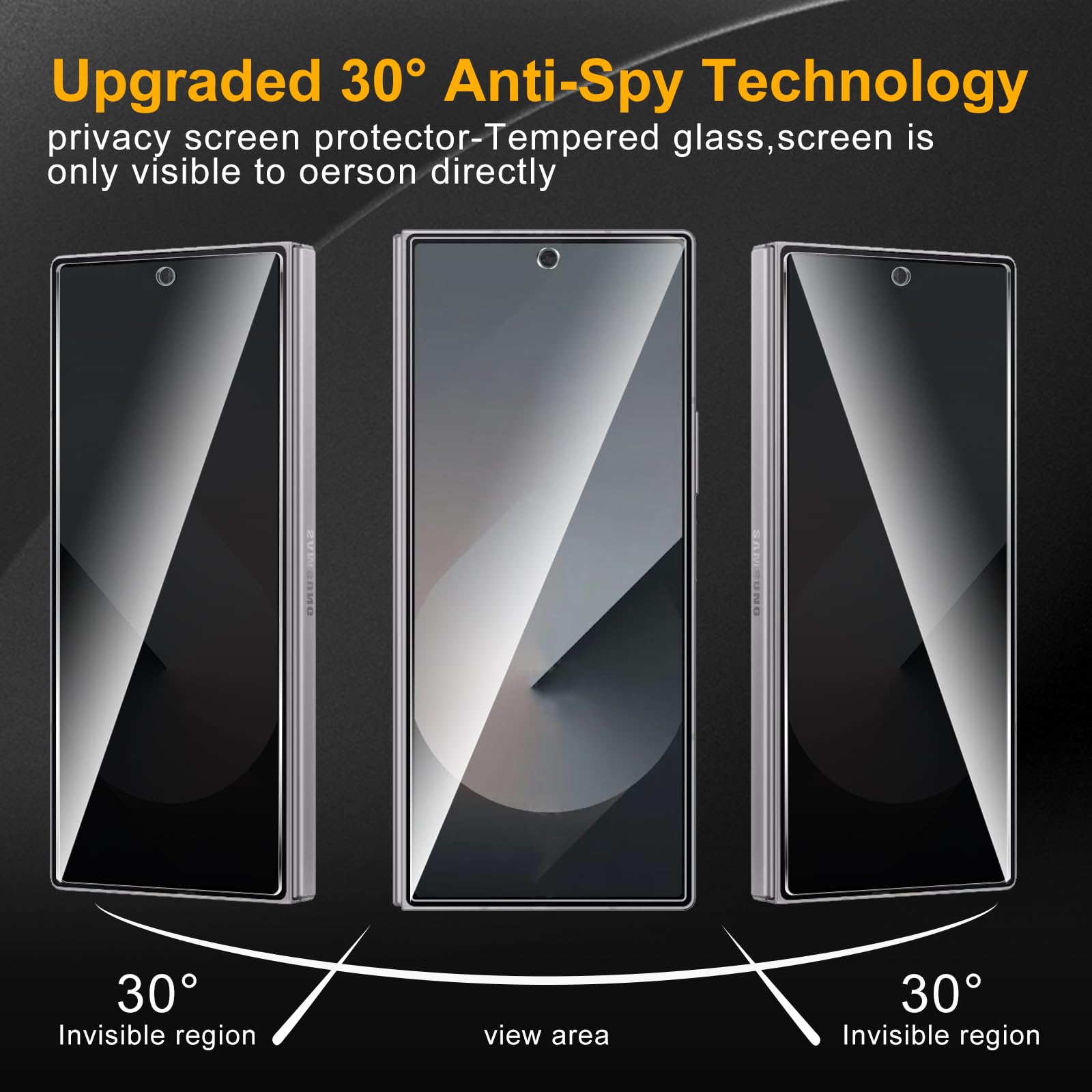 3-pak ochraniaczy ekranu do Samsung Galaxy Z Fold 6, hartowane szkło antyszpiegowskie, twardość 9H, czarny ochraniacz antyszpiegowski, bez pęcherzyków powietrza, odporny na zarysowania