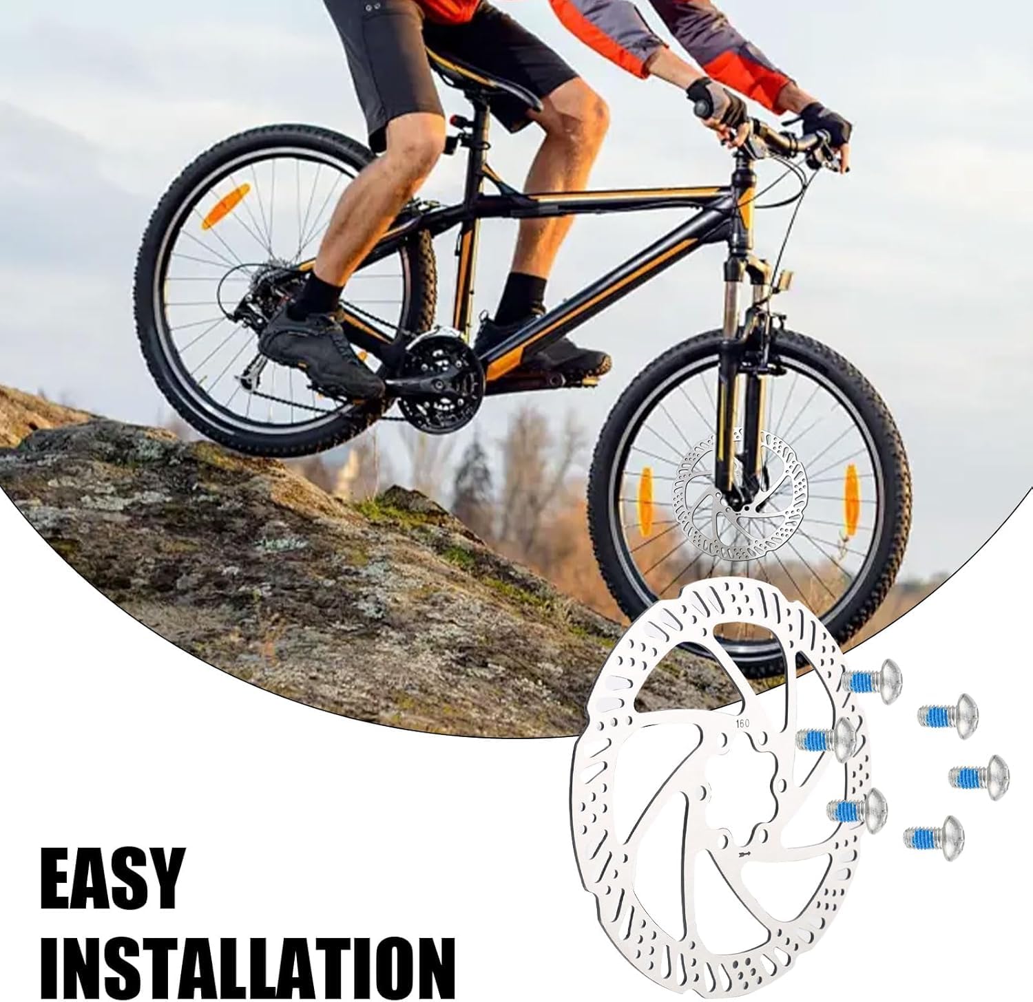 Set di 2 dischi freno a disco per bicicletta, 160 mm, 6 fori, in acciaio inox, con 12 viti per mountain bike, bici da strada