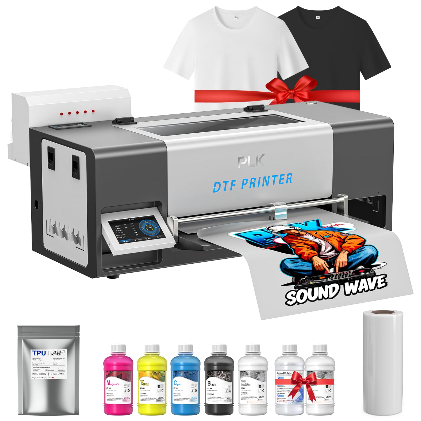 PLK DTF-Drucker A3, i3200 DTF-Drucker in Profiqualität, doppelte Druckgeschwindigkeit, automatische Reinigung, duales Weißtintensystem, Druck auf Bekleidung nach Kundenwunsch