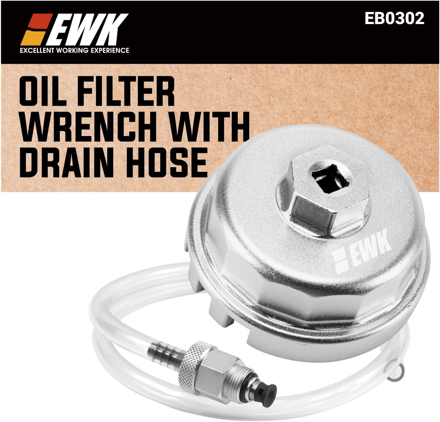 EWK 64mm Forged Aluminum Oil Filter Wrench with Drain Hose, Heavy-Duty Oil Change Tool for Toyota, Lexus, Scion 2.0L - 5.7L Cartridge Filters