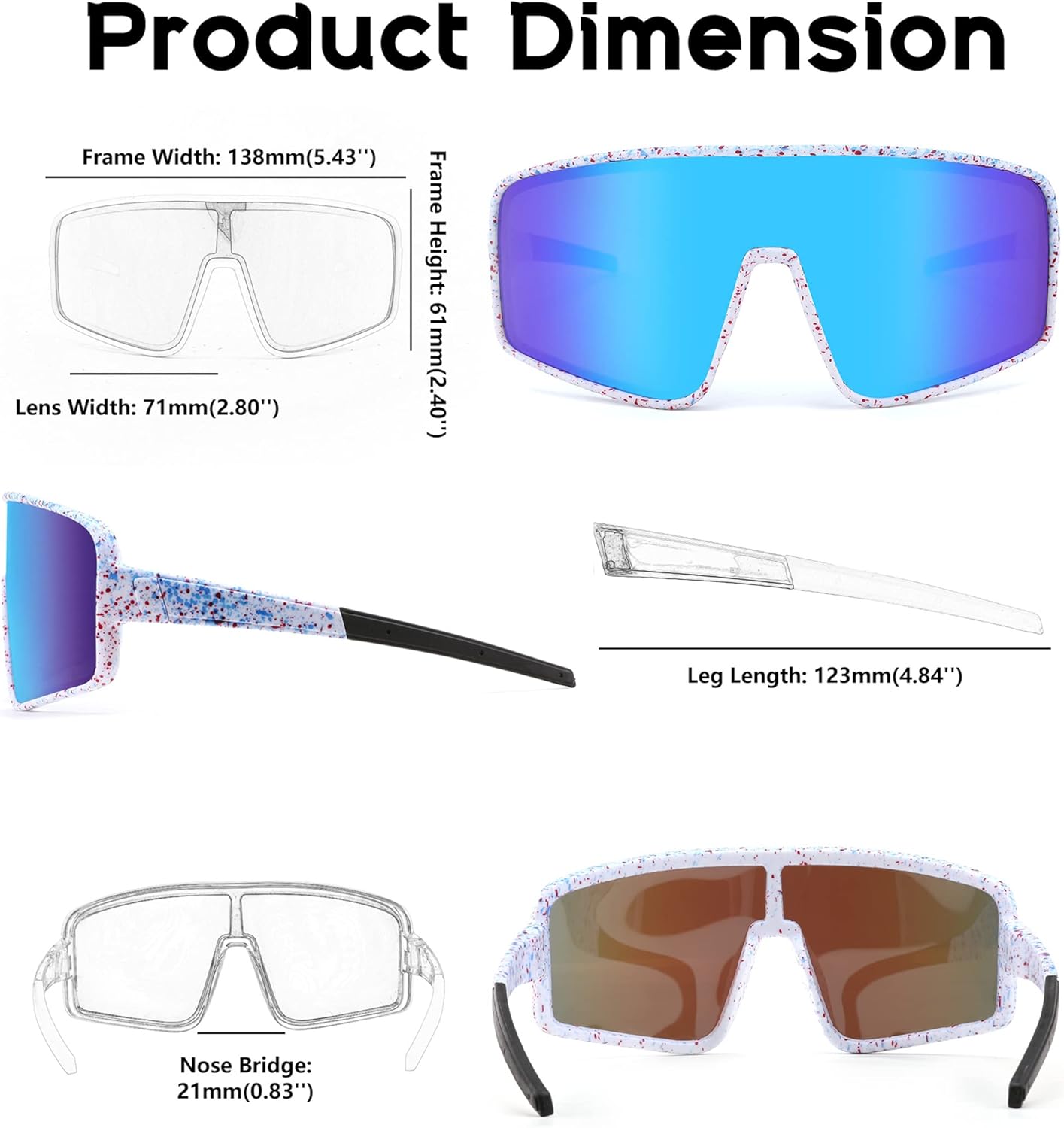 FEISEDY Sports Sunglasses, Polarized Oversized Shield for Women Men Youth, Baseball Cycling Running Outdoor Visor B2988