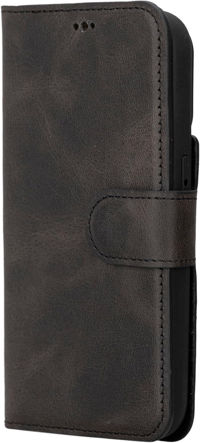 HARDISTON Genuine Leather Handmade Wallet Case Compatible with iPhone 15 Pro - MagSafe Compatible - Pro Detachable Magnetic Flip Cover with Card Holders - Horizontal Kickstand (Black) - Image 6