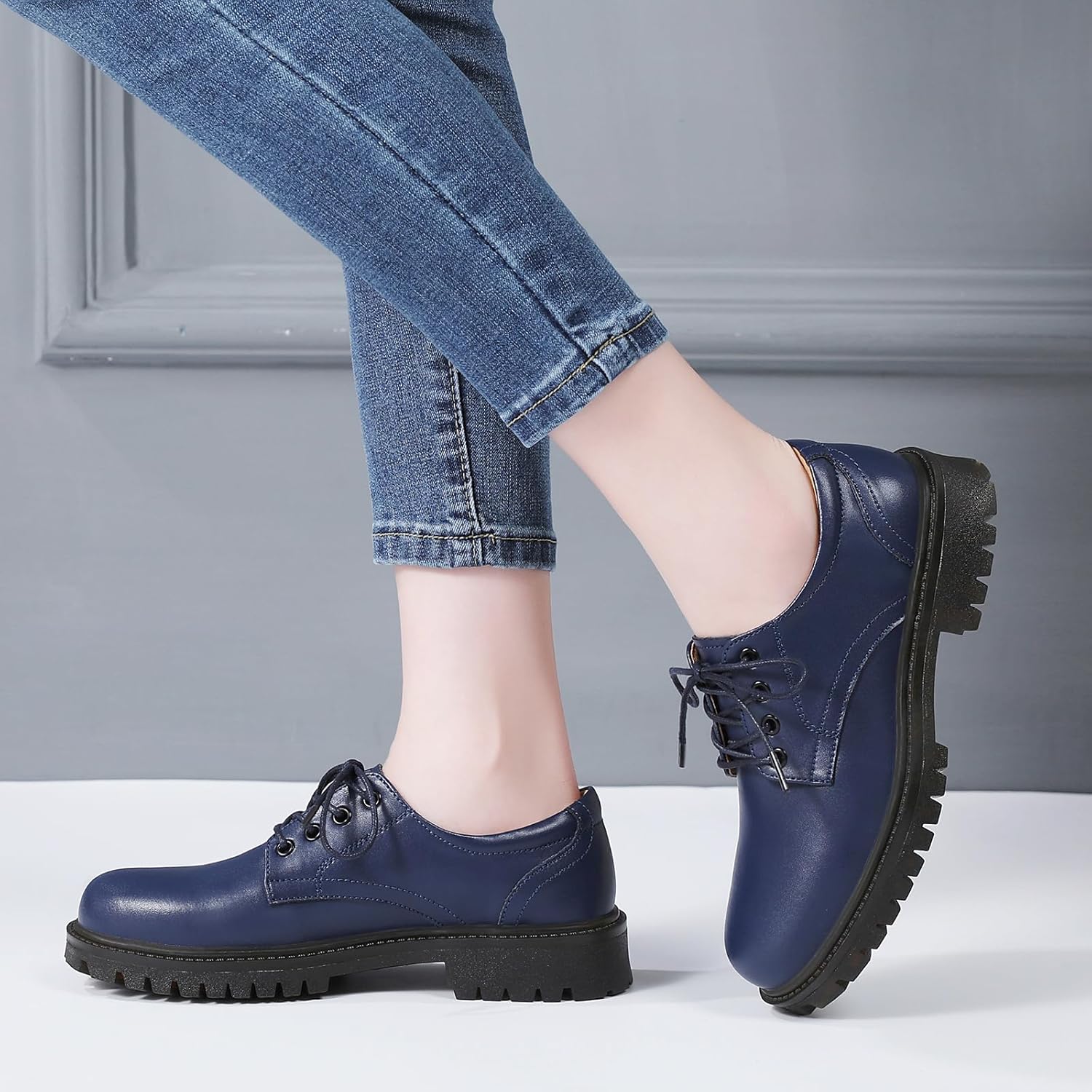 XMM Oxford Shoes for Women Lace up Flats Women's Oxfords Saddle Non-Slip Work Office Comfortable Dress Business Casual Dressy Shoes - Image 2