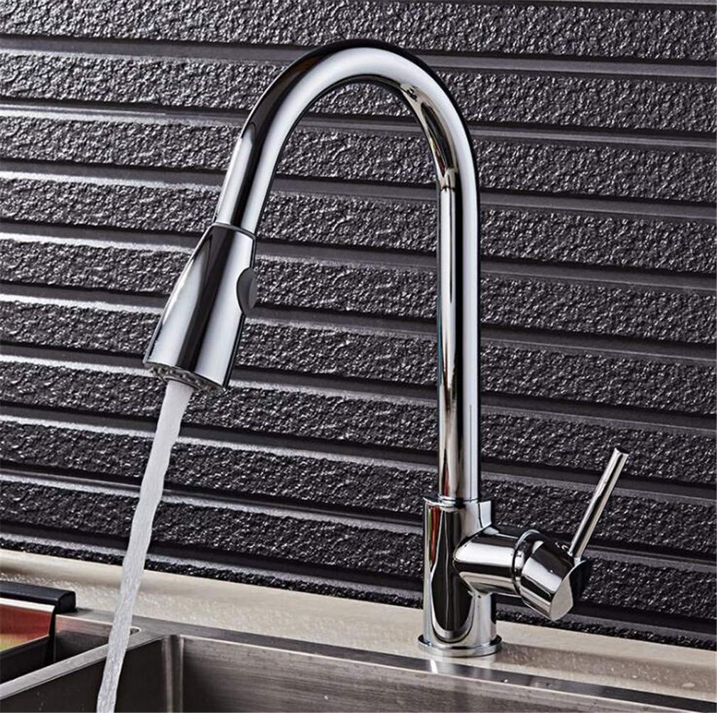 ZQFHSX LED Kitchen Faucet with Pull Out Sprayer, Single Handle Swivel 360 Degree Water Mixer Tap, Deck Mounted Chrome Finish