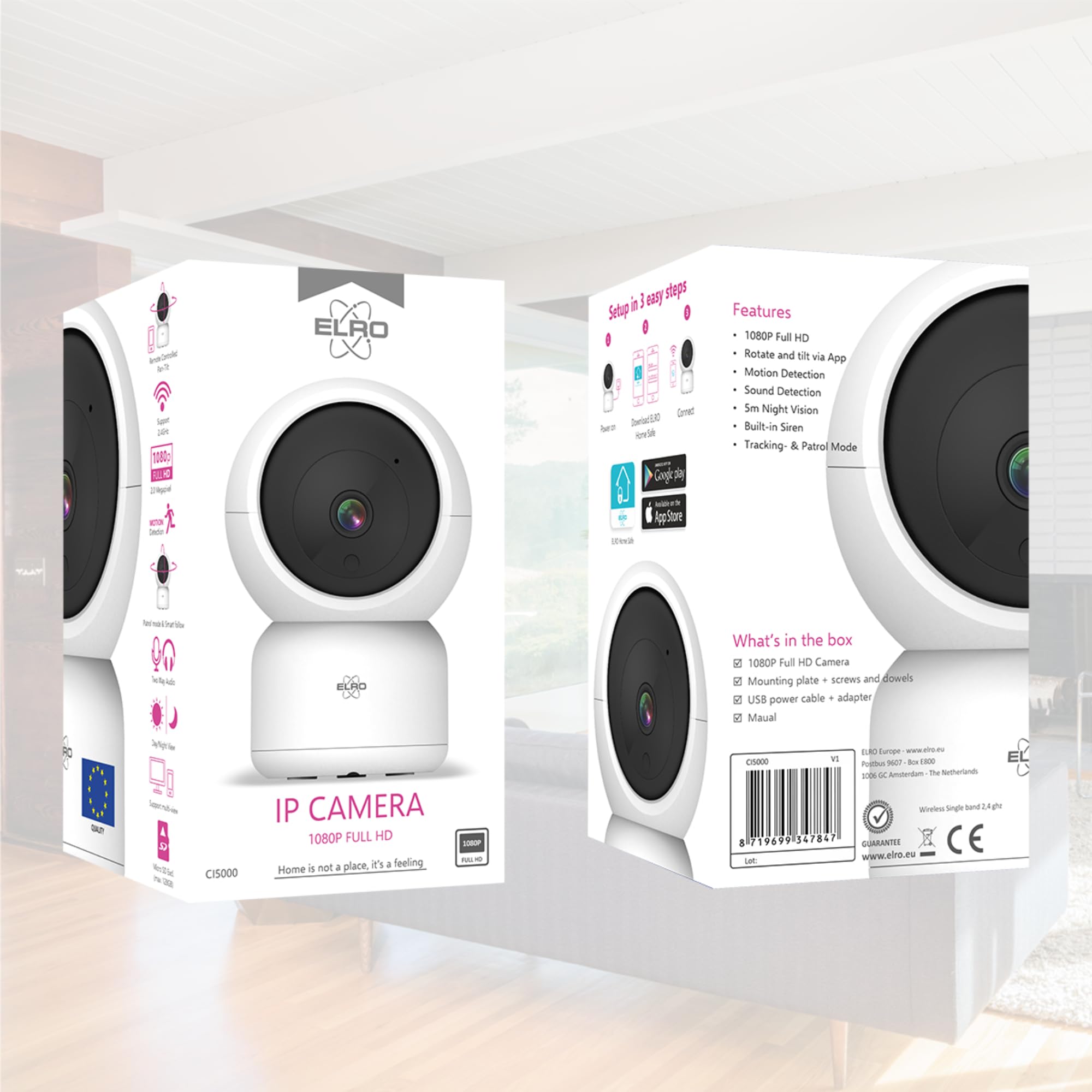 ELRO CI5000 Innen WiFi IP Überwachungskamera mit Bewegungssensor und Nachtsicht - Full HD 1080P Überwachungskamera mit Sirene