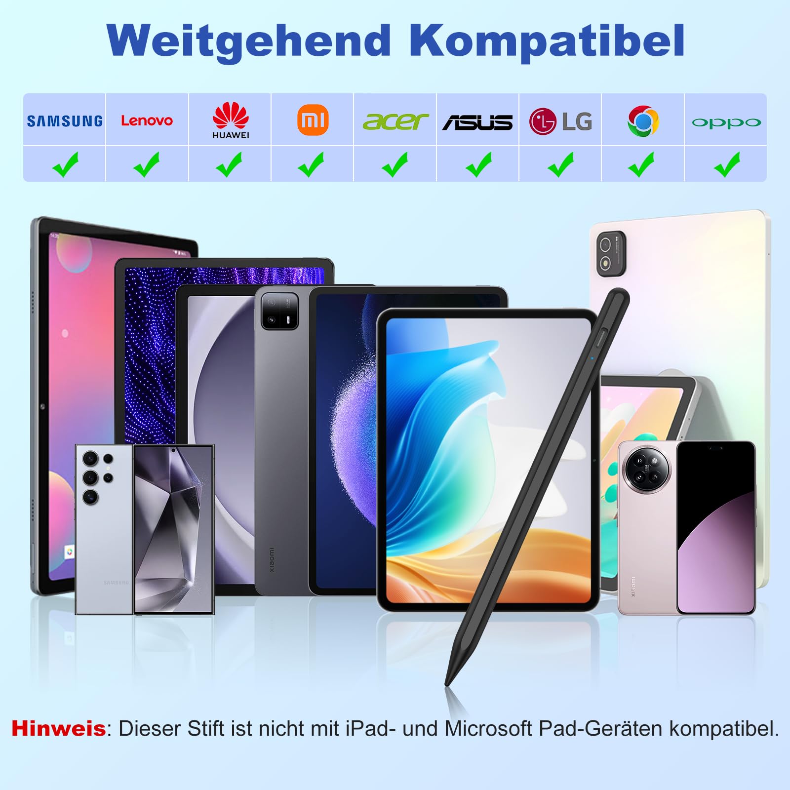 Penna Stylus Tablet Samsung iPhone Lenovo Xiaomi Huawei Android Touch Screen con Sensibilità Inclinazione 3 Punte