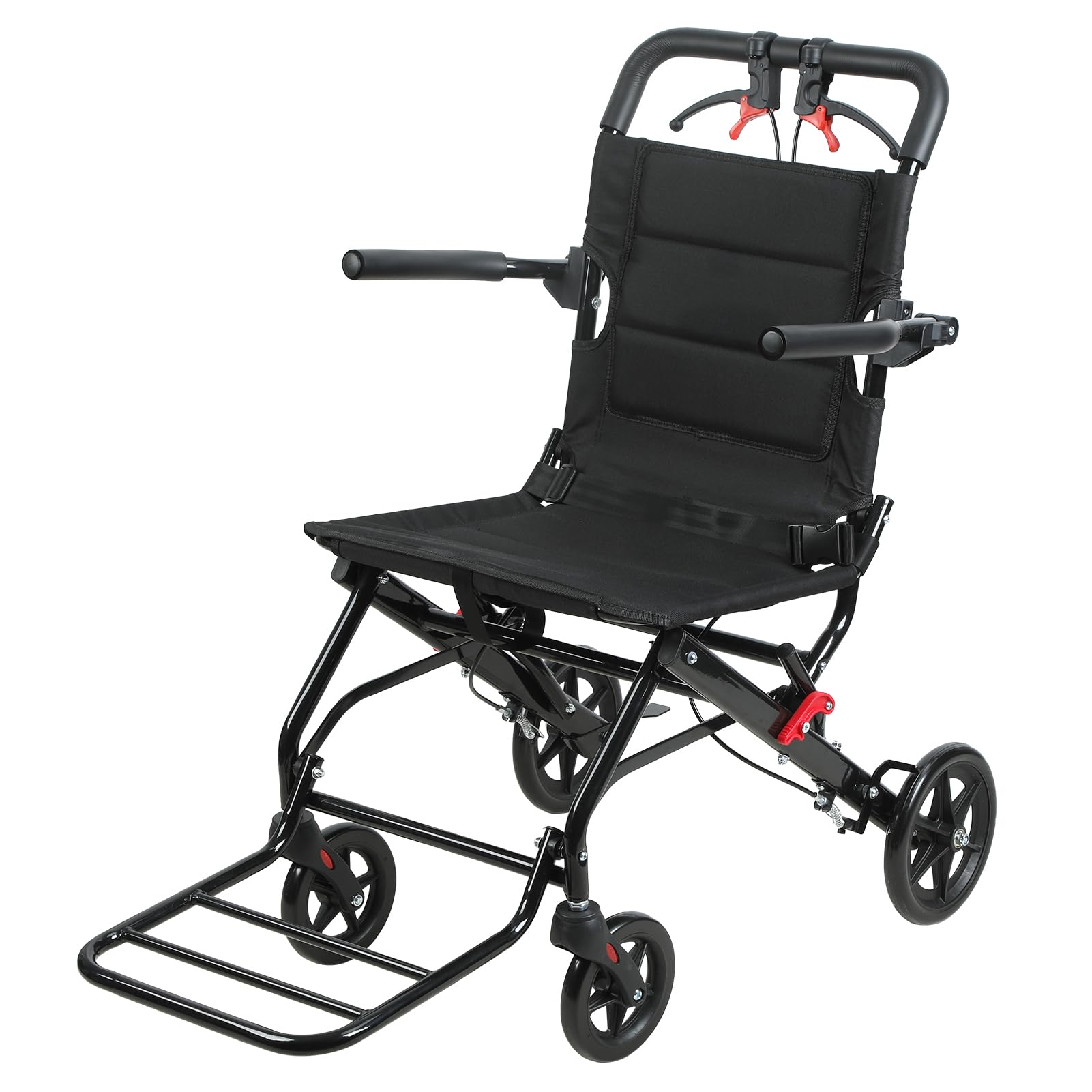 Silla de ruedas plegable y ligera, asiento estrecho de 18.1 pulgadas, para adultos mayores, silla de ruedas portátil de viaje con freno de mano y cinturón de seguridad (negro)
