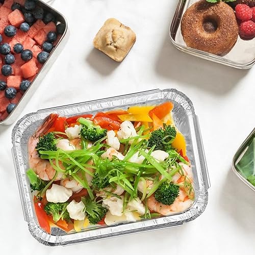 Miniatura 6 de FUNSUEI Paquete de 125 sartenes de aluminio de 7.5 x 5.5 pulgadas con tapas, sartenes de papel de aluminio desechables de 22.1 onzas líquidas,