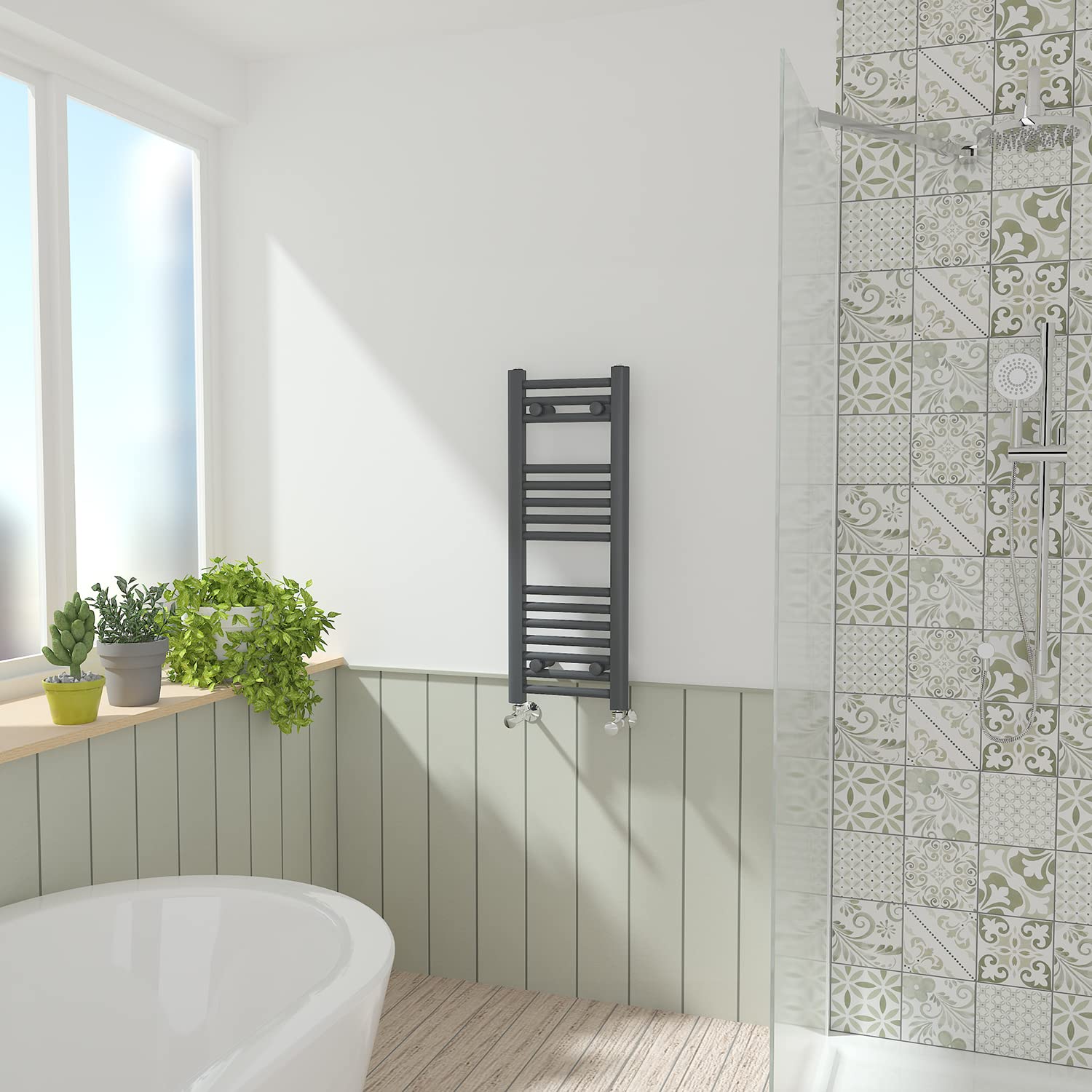Nrg Anthracite Straight Central Heating Towel Rail Bathroom Heated Rad Radiators Ladder Warmer - 800×300Mm
