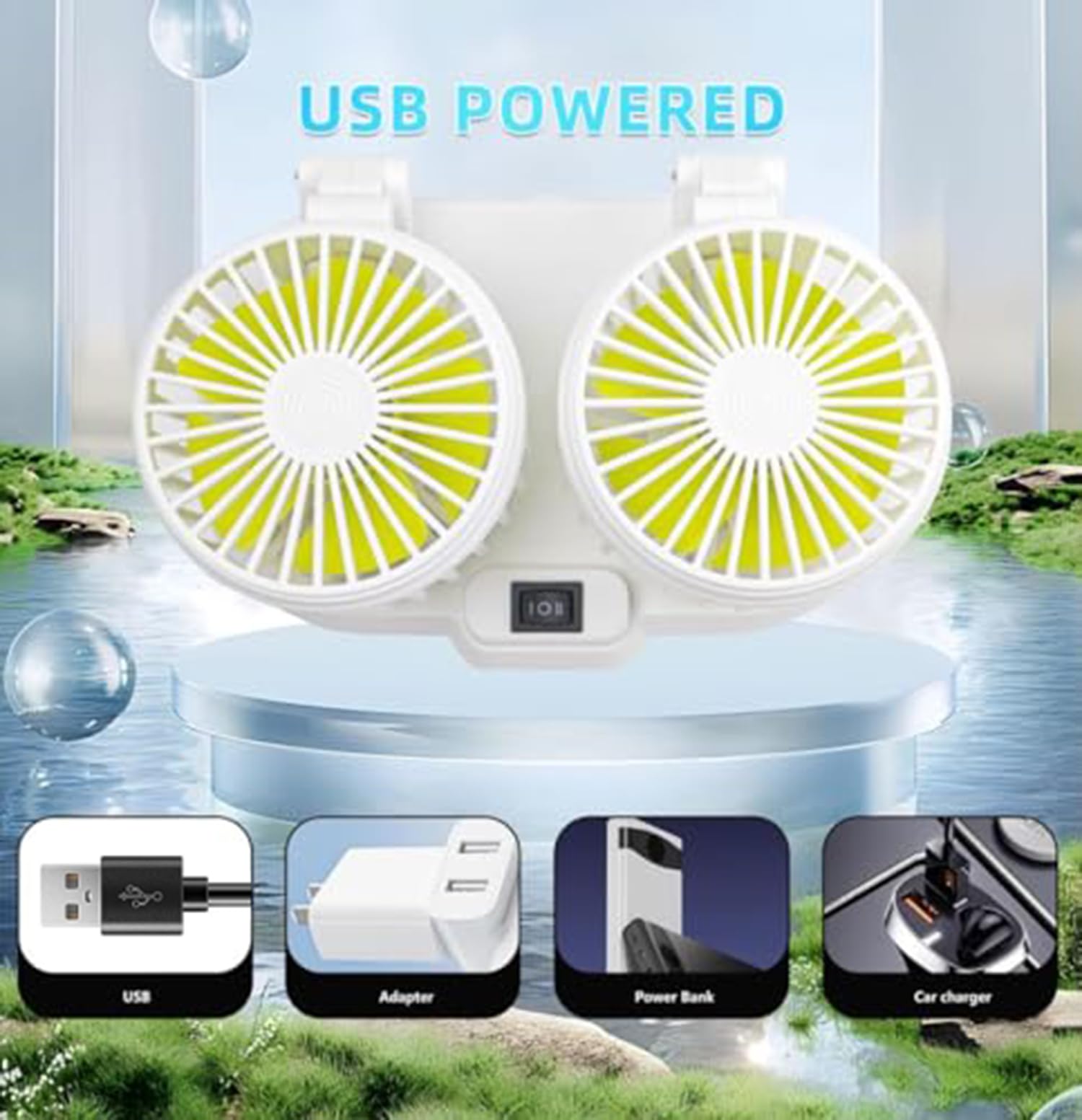 Ventilatore Auto Doppia Testa USB | 360° Rotazione | 2 Velocità | Per Cruscotto Auto E Casa - Foto 14