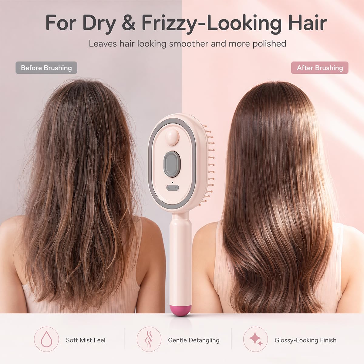 5 in 1 Electric Spray air Cushion Massage Comb, 2026 Upgraded Rechargeable Air Cushion Hair Brush, Retractable Hairs Massage Brush for Frizzy Hair & Scalp Care, Anti-Static & Detangling (Pink)