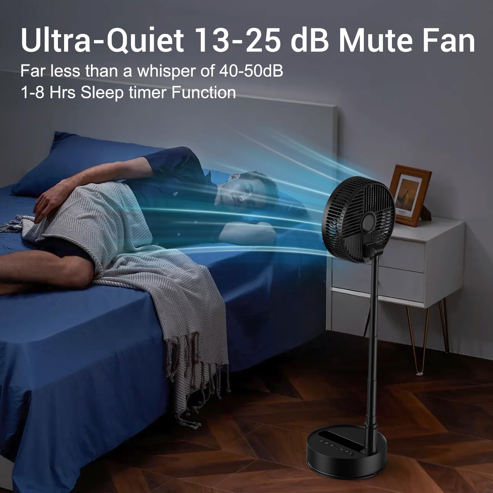 Marchpower Ventilatore a Piantana con Telecomando, Altezza Regolabile Pieghevole Ventilatore Portatile Silenzioso con Timer e Regolazione a 5 Velocità, 7200mAh Ventilatore da Tavolo Ruota e Rimuove