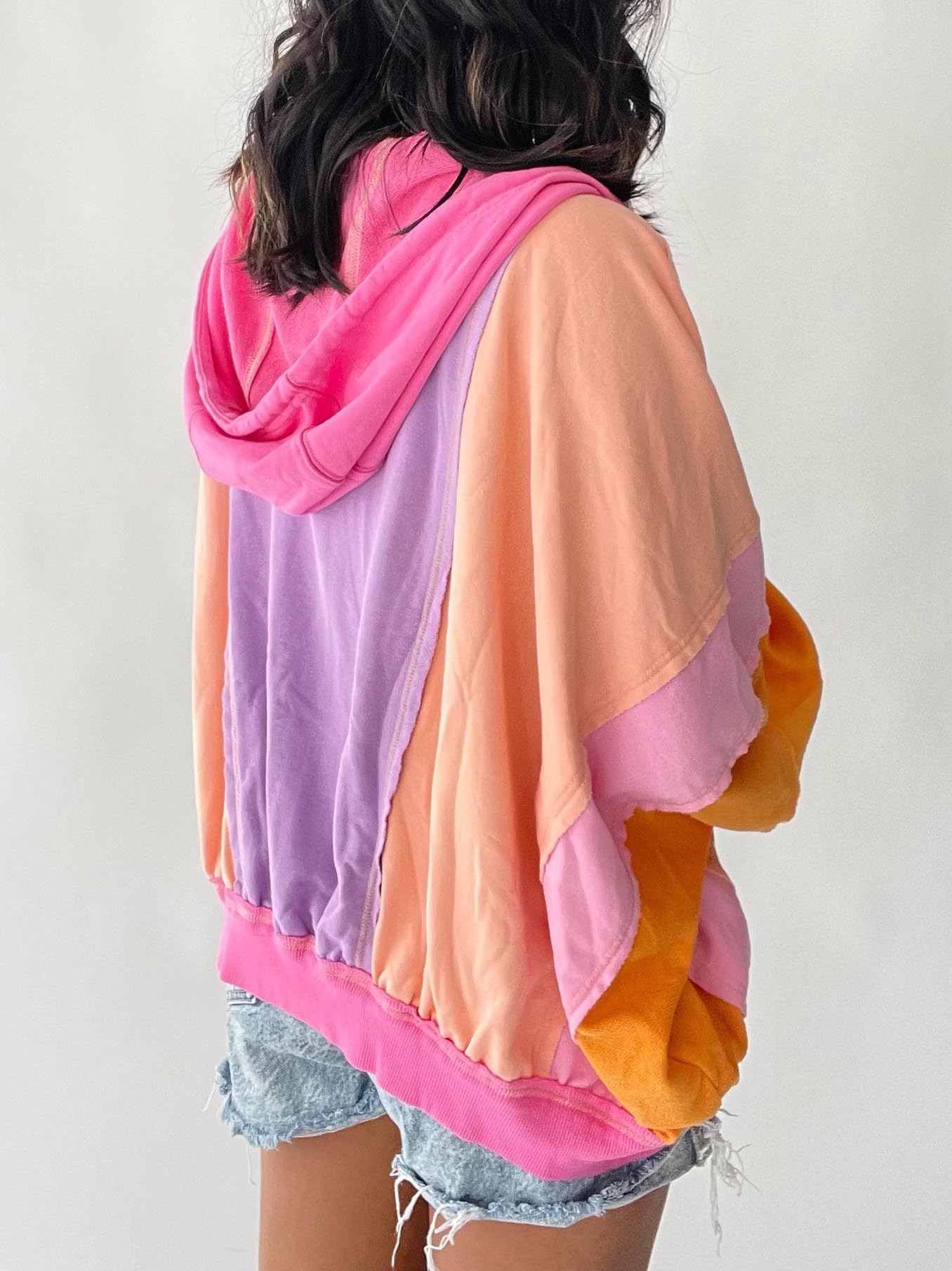 utcoco Damen-Jacke 2024 Herbst Reißverschluss Farbblock leichte Jacke Casual Patchwork Oversized Hoodies Jacken Outwear