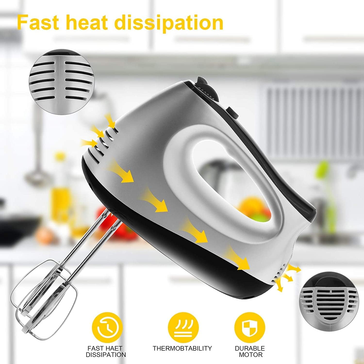 Batidora Eléctrica de Varillas 500W 5 Velocidades Ajustables con Ganchos para Masa Batidores Espátula y Base de Almacenamiento Potente Función Turbo y Versátil para Repostería y Cocina