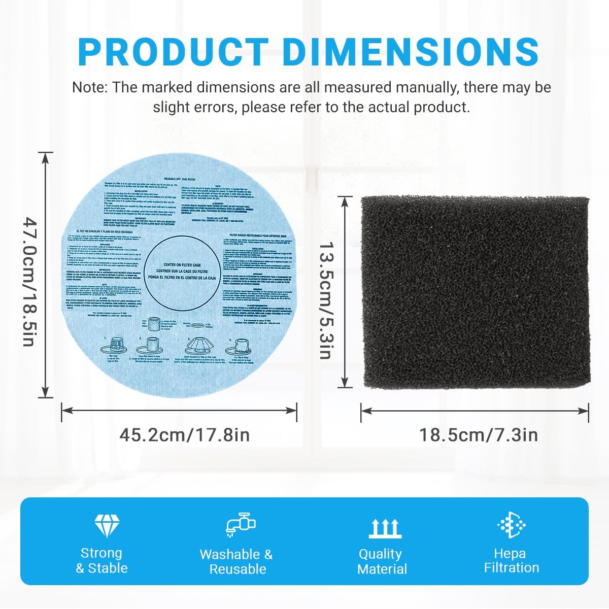 8 Pack 90107/90137 Reusable Dry Filters and 4 Pcs 90585 Foam Sleeve Filter Kit Replacement for Shop Vac 5 Gallon and Above Wet/Dry Vacuum, Part# 9010700, 9013700, 9058500, with 6 Retaining Bands