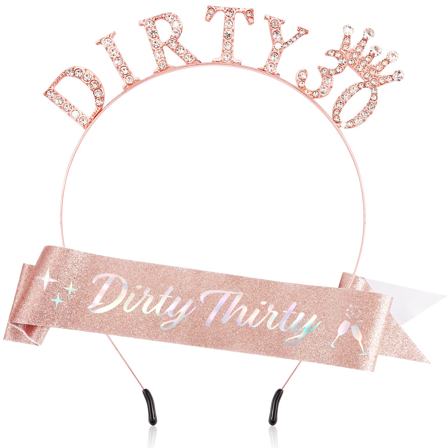 SuPoo 30th Birthday Sash and Headband - Rose Gold - Women's 30th Birthday Crown Tiara - Dirty 30 Birthday Gifts for Her