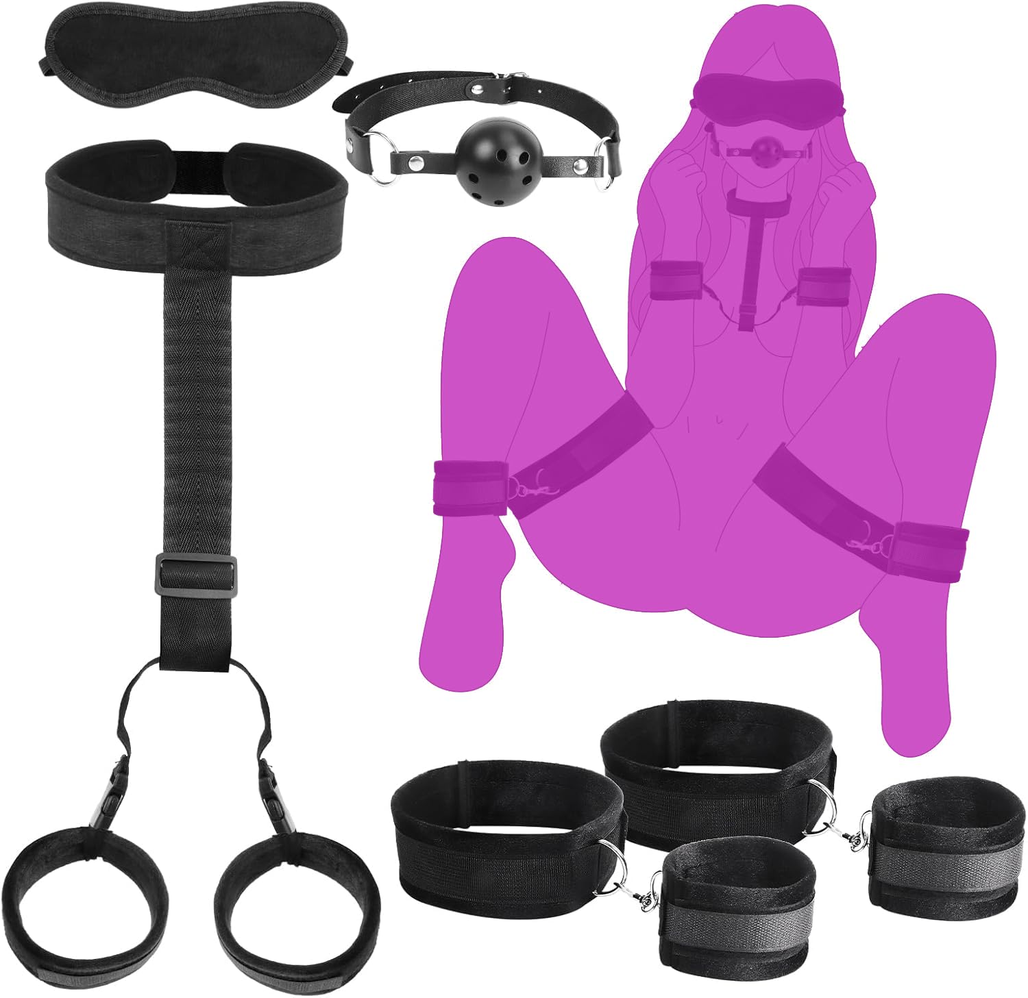 Menottes Sexy érotique Sex Lit Métal Adulte Kit Bdsm Retenue et Bondage Baillon Sexuelle Ball Gag, Attache Menotte Lit Bdsms Set Accessoires Hard SM Bondagerie Sexes Harnais Femme Sexy érotique Homme