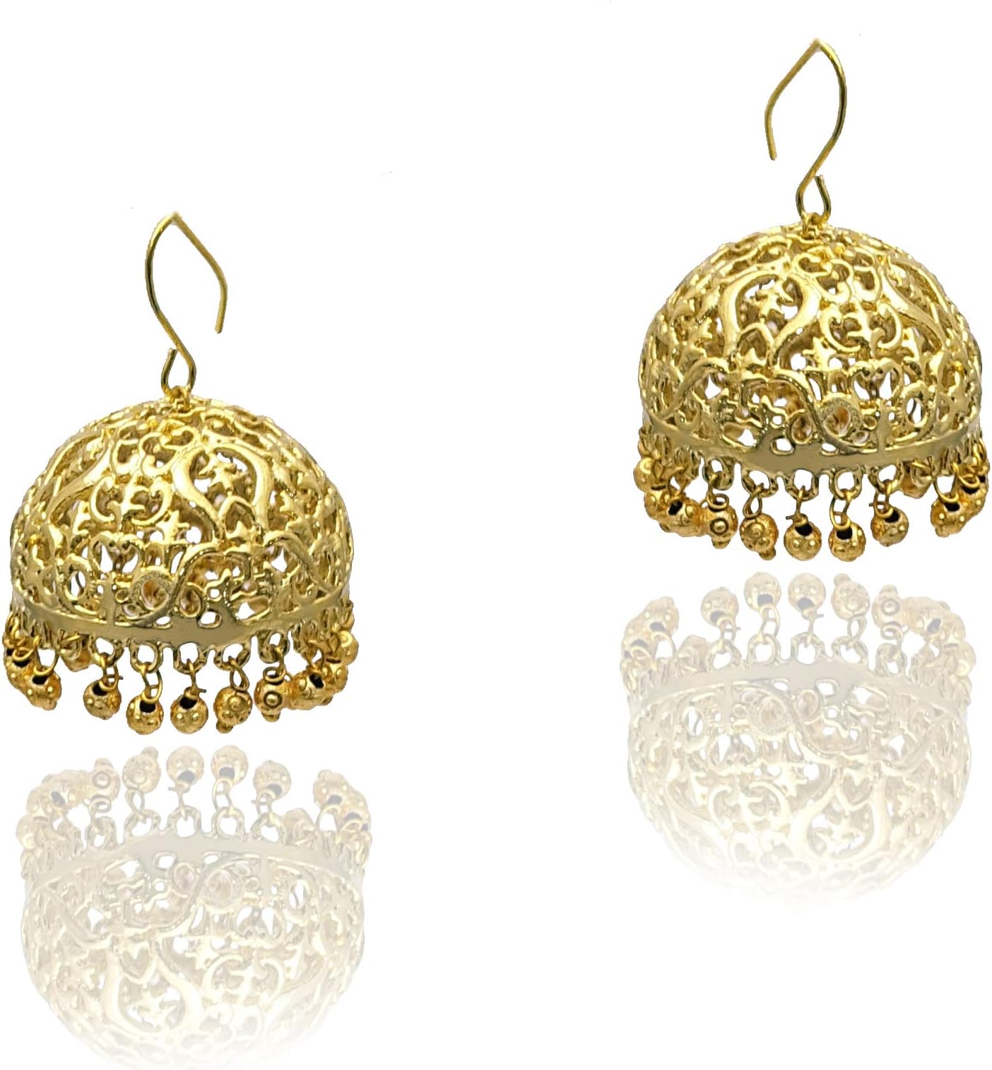 Traditional Indian Golden Jhumka Earrings for Women/Golden Ethnic Jhumki Earrings With Gold Beads