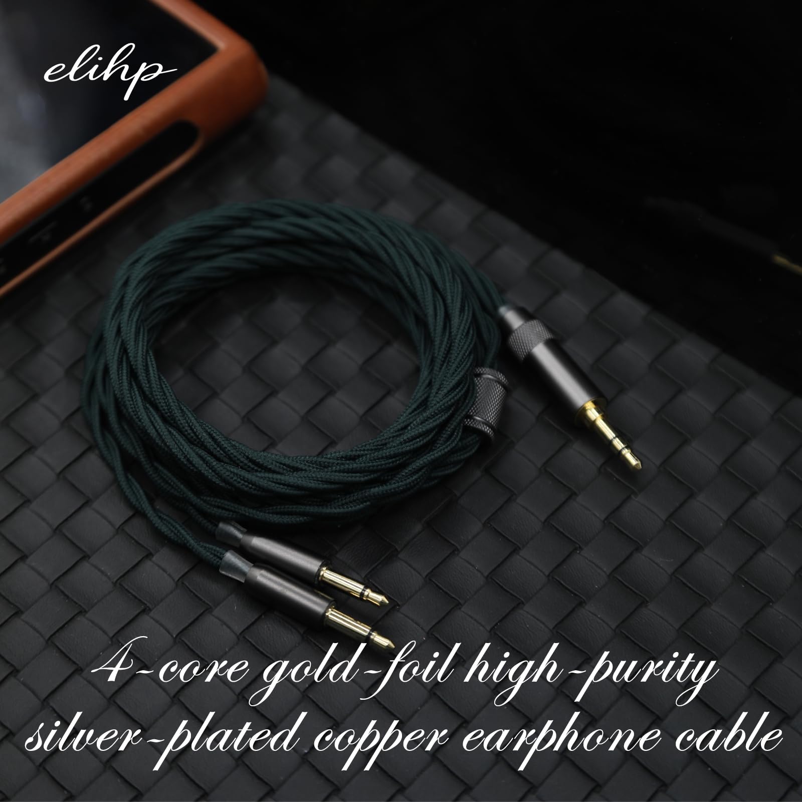 Quad-Strand - Cable de actualización de auriculares trenzado circular de nailon verde oscuro (202512002-1)