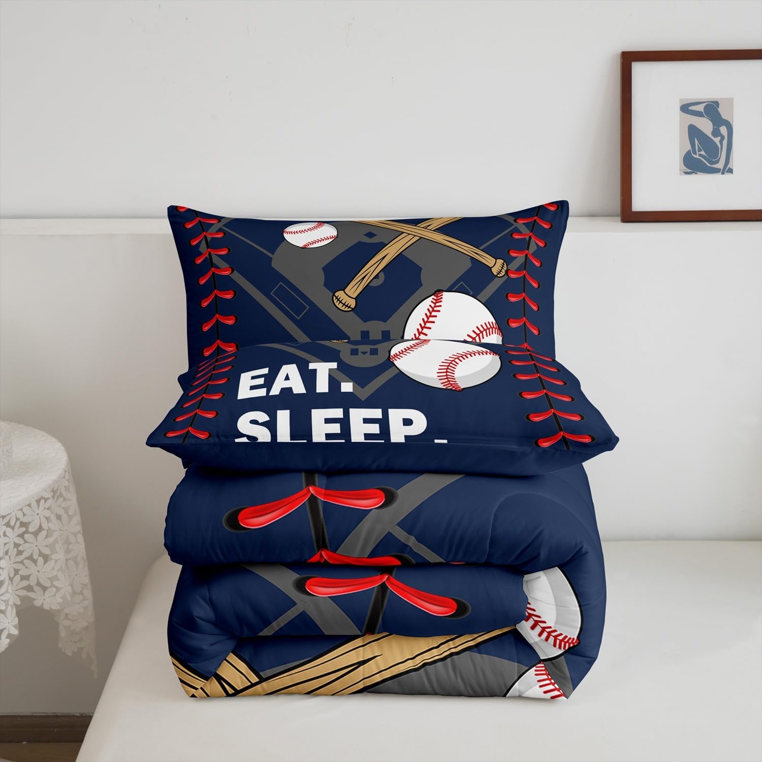Erosebridal Baseball Bedding Twin Sports Comforter Sets for Boys Kids Navy Blue Bedding Sets for Girls Teens Room Decor,Softball Gaming Quilt Adult Men Ball Games Bed Set with 1 Pillow Case,Soft