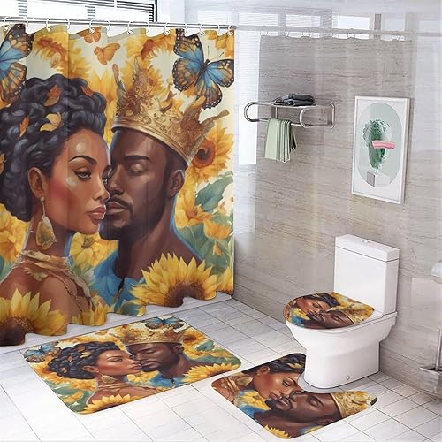 Miniatura 2 de Bathroom Rugs and Mats Set 3 Piece, Bathroom Rugs Non Slip, Afro Black King Queen Romantic Love Bath Mat Machine Washable Bathroom Floor Mats