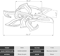 Vista 6 de Lámpara de techo moderna con flor LED en negro, accesorios de iluminación de techo montados con control remoto para sala de estar, dormitorio