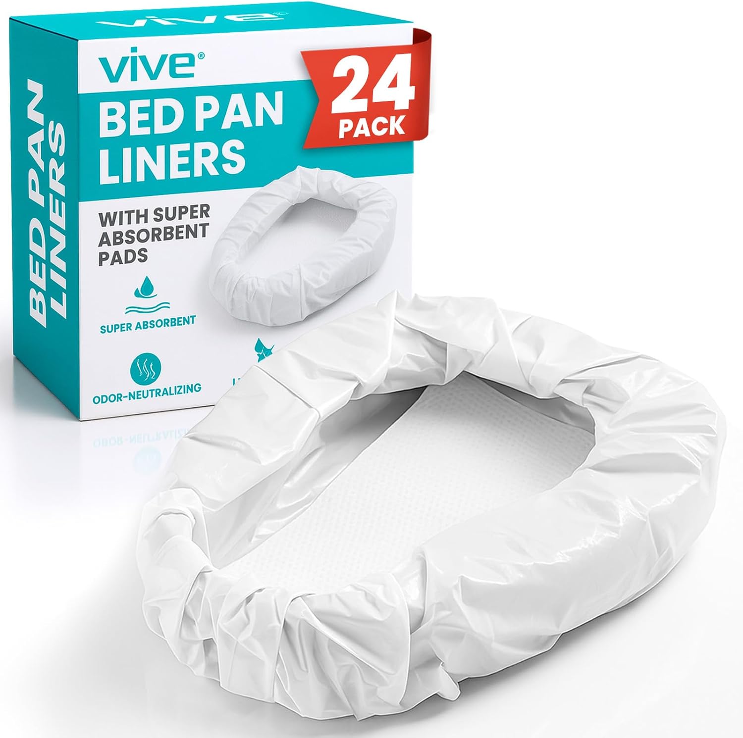 Vive Bed Pan Liners and Absorbent Pads (24 Pack) - for Elderly Men & Women - Comfortable & Disposable Bedpan Liners for Adults - Spill Proof Incontinence Pads, Reduces Odors - HSA/FSA Eligible