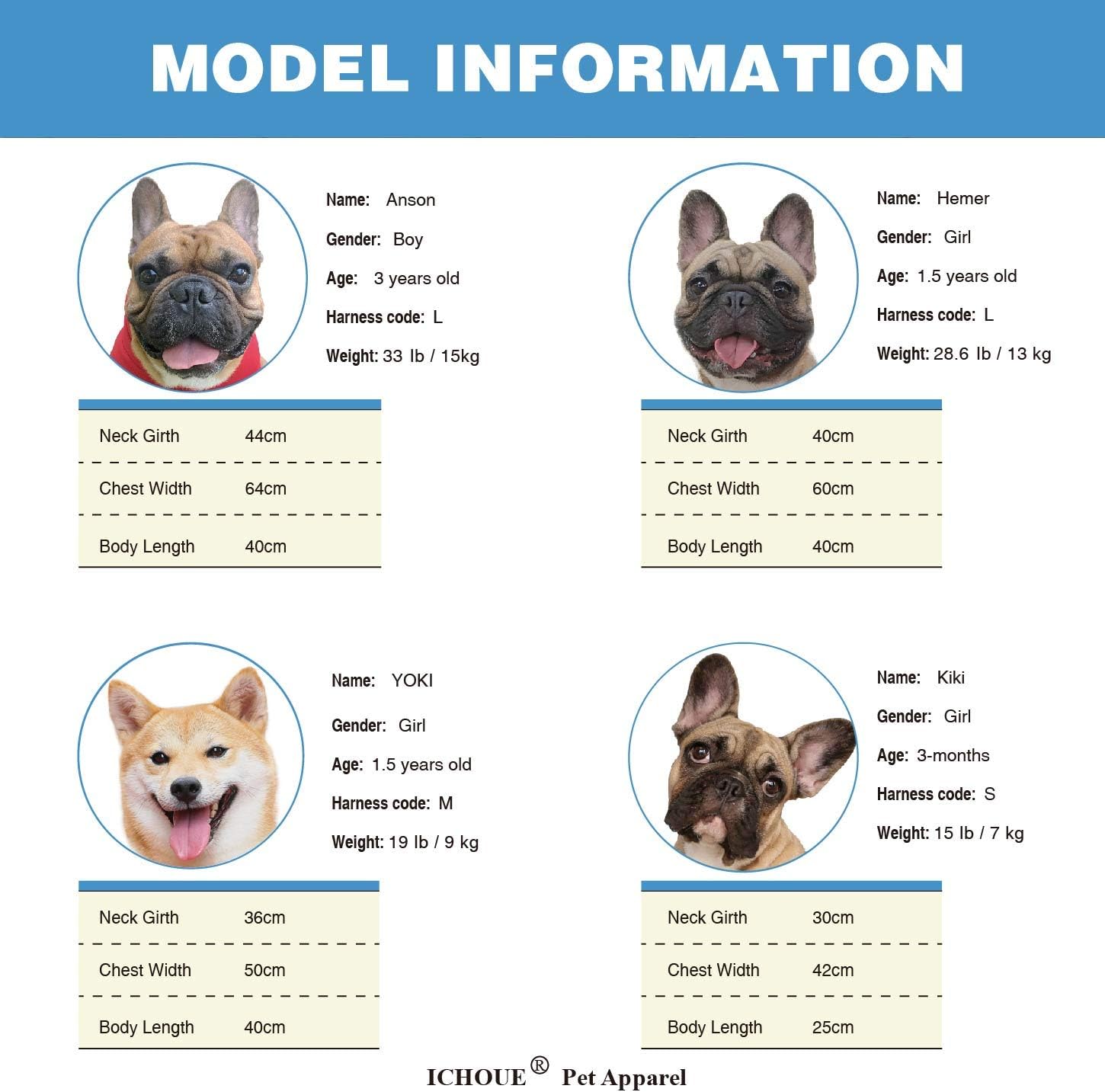 iChoue French Bulldog Harness and Leash Set Adjustable Padded Locked Buckle with Handle for Frenchie Pug English Boston Terrier Dogs, Blue, Small