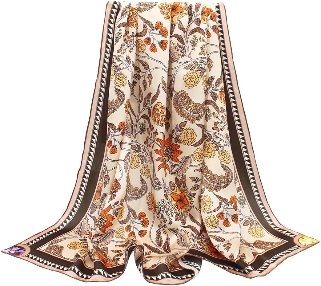 ANDANTINO 100% Silk Scarf 43" Large Square Lightweight Headscarf& Shawl–Women Hair Wraps-With Gift Packed