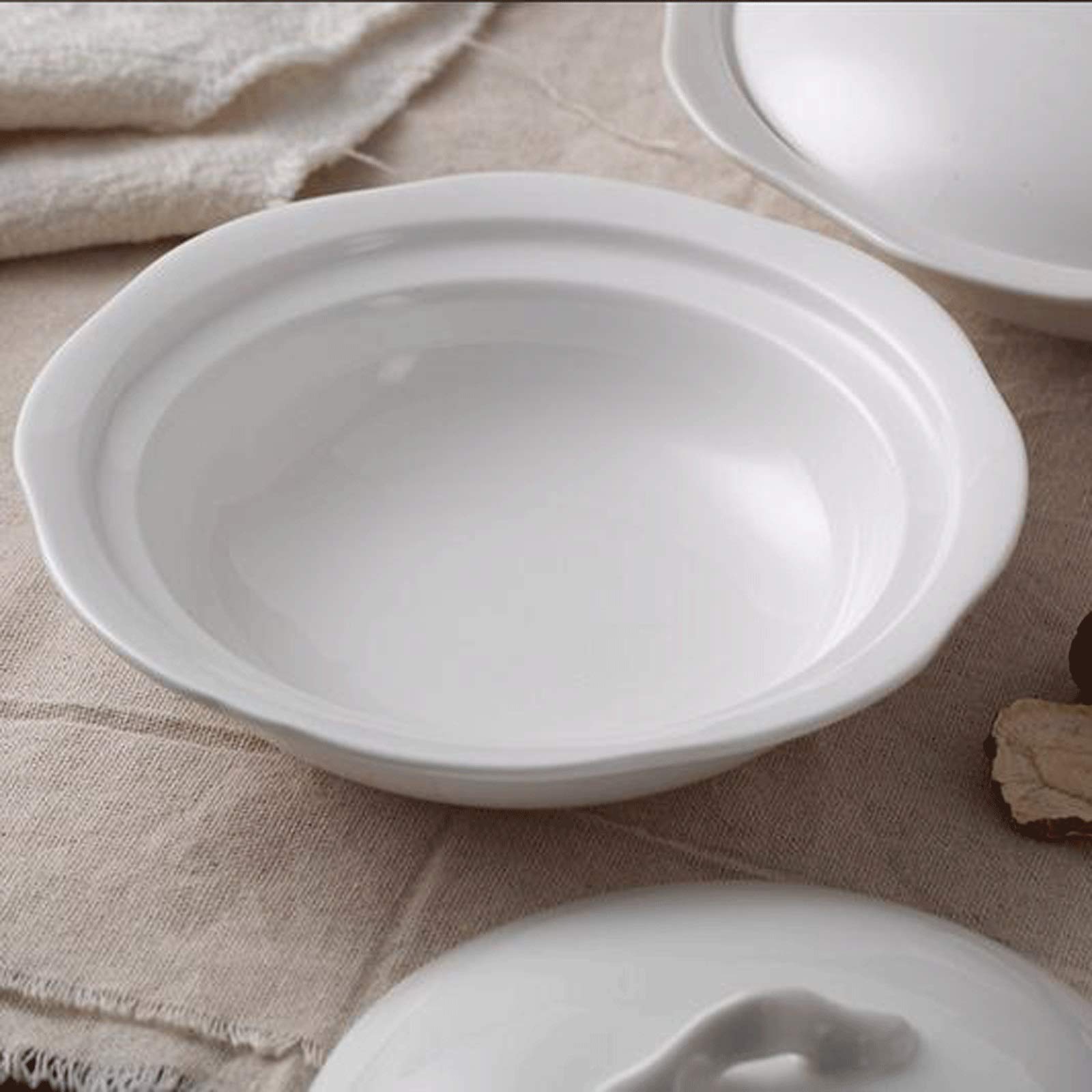 Beurrier Plat de beurre de céramique blanc, grand porte-beurre avec couvercle et poignée, peut être utilisé pour la poêle à beurre dans les restaurants de l'hôtel, Conteneur de beurre multifonctionnel