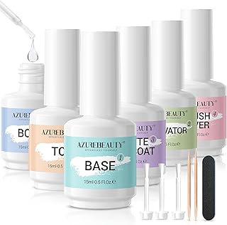 AZUREBEAUTY Dip Powder Liquid Set Bond, Base, Glossy Matte Top Coat, Activator, Brush Saver Dipping Powder Essential Tools No Nail Lamp Needed 0.5Fl oz 15ml 6Pcs