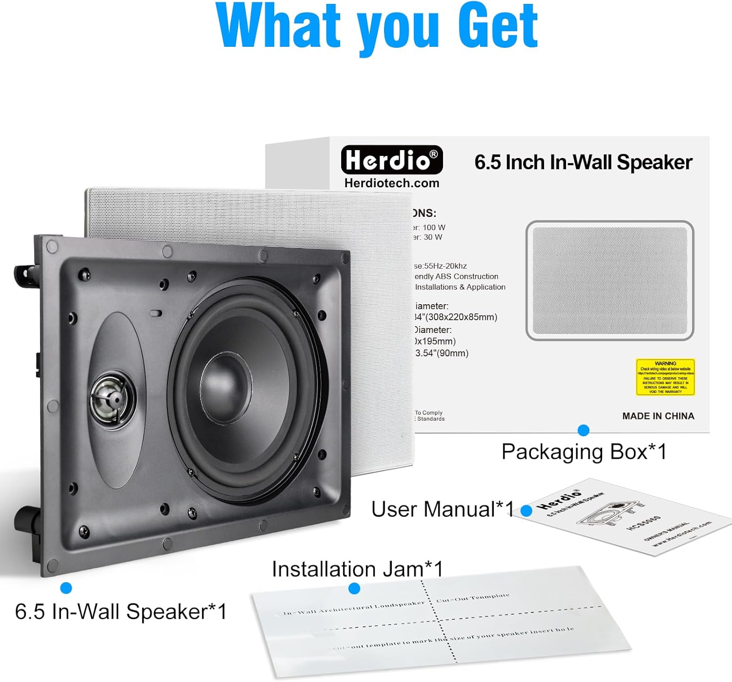 Herdio 2-Way 6.5 Inch Woofer in-Wall Speaker with Paintable Grille- Immersive Sound and Easy Installation for Living Room/Bedroom/Kitchen/Covered Patio (Single) - Image 8